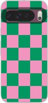 Telefoonhoesje Geschikt voor Google Pixel 9 Pro XL hoesje - Schaakbord patroon - Groen - Roze - Blokjes - Siliconen Telefoonhoesje Telefoonhoesje