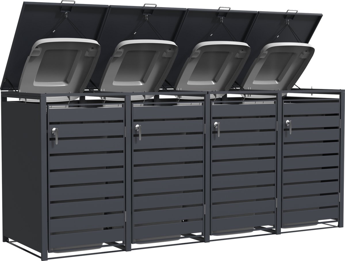TuinChamp Containerberging staal 4 containers - Kliko ombouw - Containerberging 4 containers - Containerkast - Container box voor buiten - Kliko ombouw voor 4 kliko's