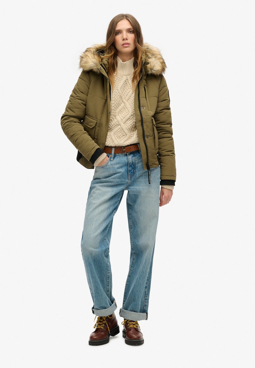 Superdry Jas Everst Hooded Puffer Bomber W5011576a Vd2 Military Dames Groen