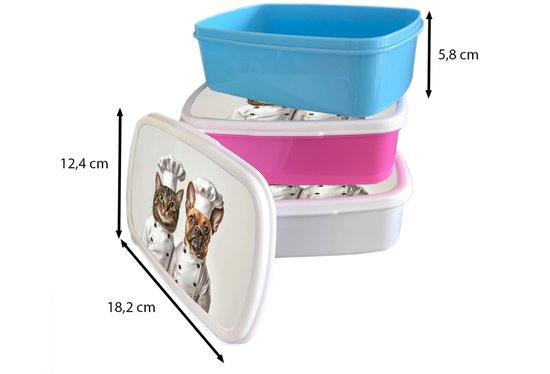 Boîte à pain blanche - Lunchbox Chat - Chien - Vêtements de cuisine - Boîte à lunch 18x12x6 cm