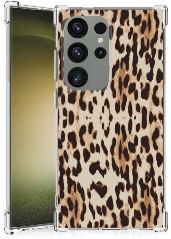 Coque tendance pour smartphone Samsung Galaxy S24 Ultra avec bord transparent Léopard