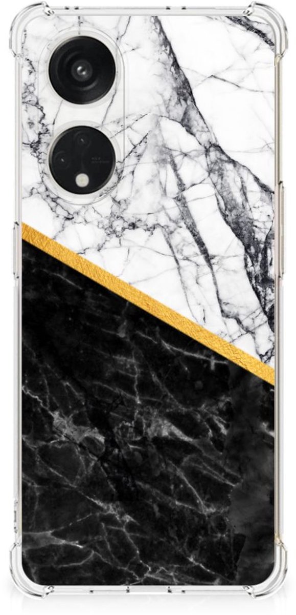 OPPO A98 Anti-Shock Hoesje Marmer Wit Zwart - Origineel Cadeau Man