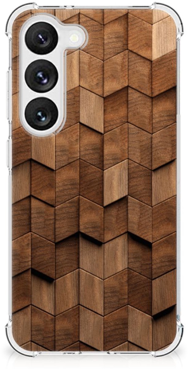 Stevig Telefoonhoesje voor Samsung Galaxy S23 Wooden Cubes