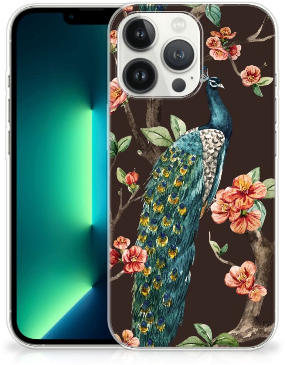 iPhone 13 Pro Max TPU Hoesje Pauw met Bloemen