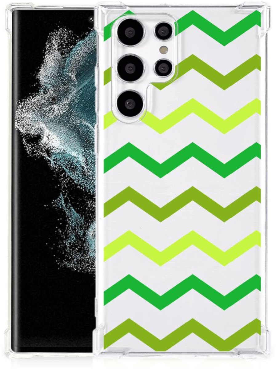 Samsung Galaxy S22 Ultra Doorzichtige Silicone Hoesje Zigzag Groen