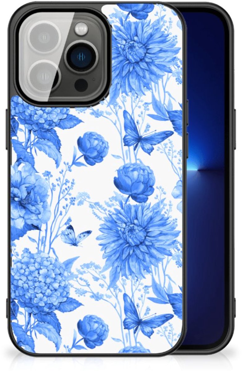 Bloemen Hoesje voor iPhone 13 Pro Flowers Blue