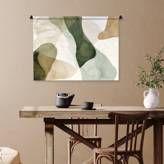 Wandkleed 90x67.5 cm - Wanddoek Japandi - Abstract - Groen - Wandtapijt - Wandkleden
