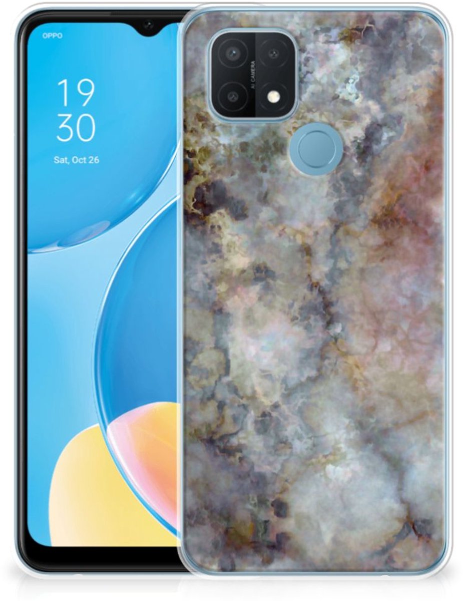 OPPO A15 TPU Siliconen Hoesje Marmer Grijs