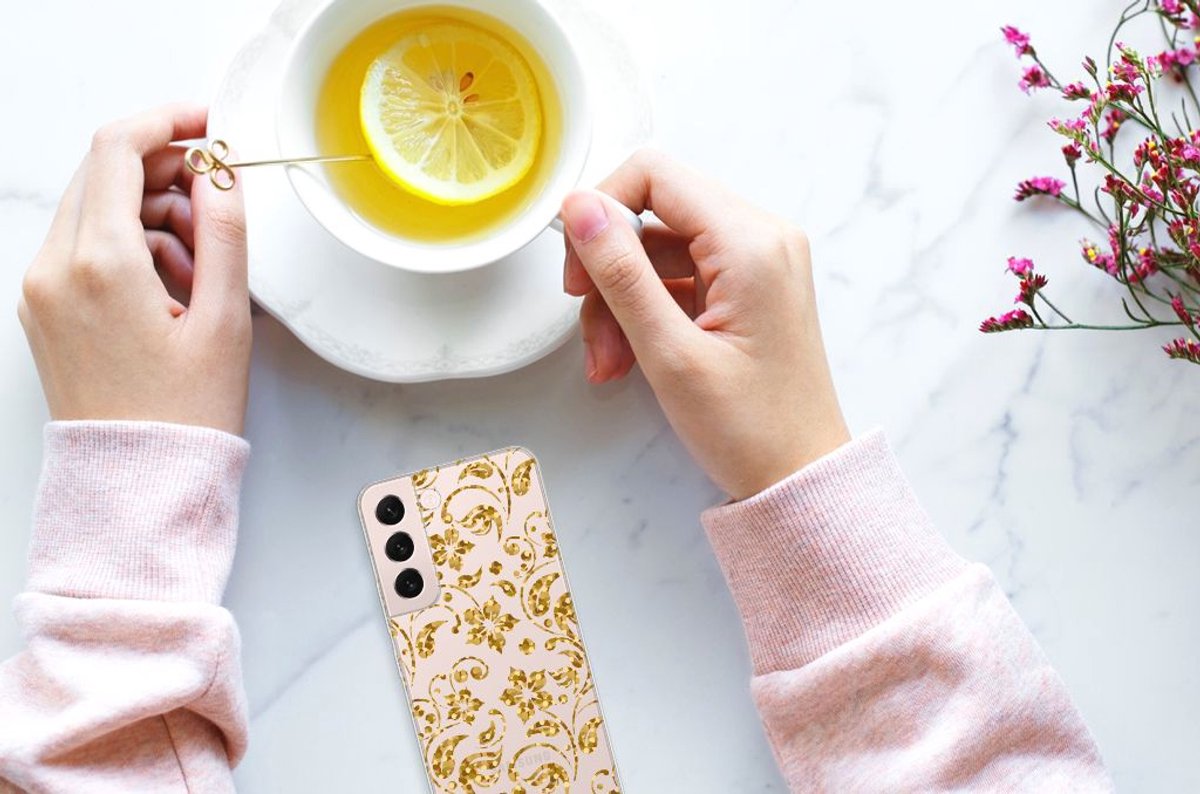 Samsung Galaxy S22 TPU Case Gouden Bloemen