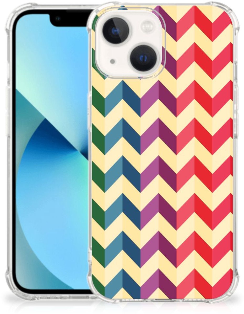 iPhone 13 mini Doorzichtige Silicone Hoesje Zigzag Multi Color