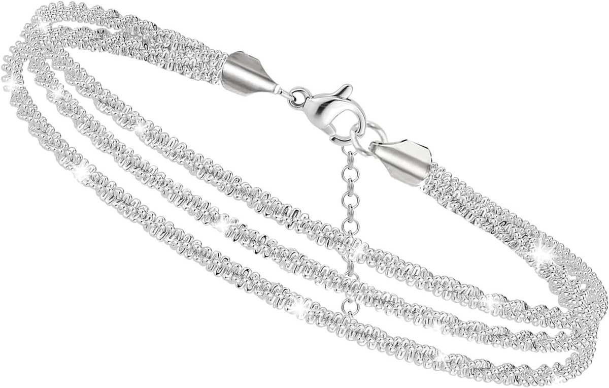 Enkelbandje voor dames - fonkelende meerlaagse enkelkettinkje - verstelbaar glanzend zilveren - schattig strandenkelbandje - sieraden