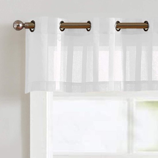 Goodivery® Rideaux en voile transparent avec œillets style bistrot gadine style campagnard rideau de cuisine en voile rayé rideaux de cuisine rayés pour cuisines salle de bain petite décoration de fenêtre 130 x 35 cm blanc 1