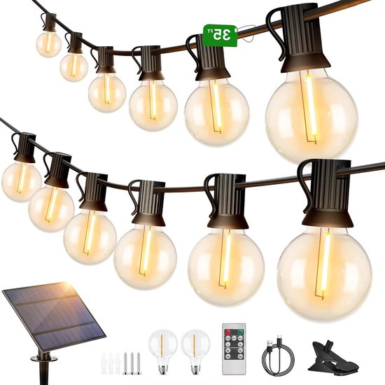 BrizLabs Lichterkette Außen Solar G40 Glühbirnen 9.9M 25 LED Garten