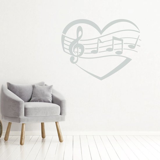 Notes de Musique en coeur - Marron clair - 60 x 45 cm - Salon bébé et crèche - Sticker mural