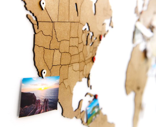 MiMi Innovations Carte du Wereldkaart en Bois de Luxe - Décoration Décoration murale - Véritable Puzzle avec Noms de Pays - 150x90 cm/59.1x35.4 pouces - Marron