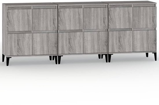 vidaXL Commodes 3 pcs 60x35x70 cm Bois d'ingénierie Gris Couleur Chêne Sonoma - Buffet - Commodes - Armoire - Buffet