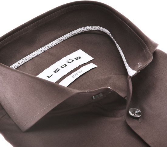 Chemise slim fit Ledub - popeline - marron foncé - Repassage facile - Taille col : 40