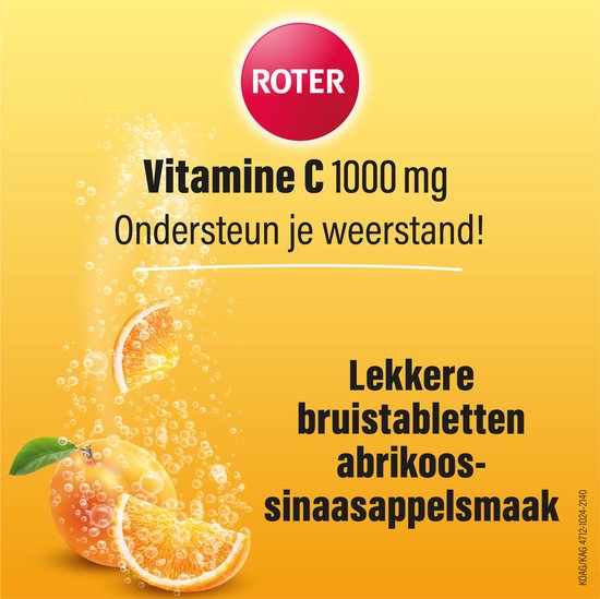 Roter Vitamine C 1000mg bruis - Hoge dosering vitamine C ter ondersteuning van je natuurlijke weerstand - 40 bruistabletten met abrikoos-sinaasappelsmaak
