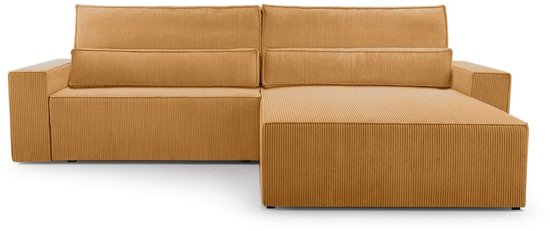 Canapé d'angle avec fonction couchage - 297 x 85 x 85 cm - Canapé familial confortable et élégant - DENVER L - Poso 42 Jaune foncé