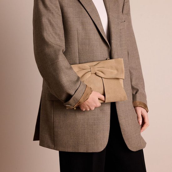 Manfield Beige Suède Schoudertas Met Ritssluiting - Maat Onesize
