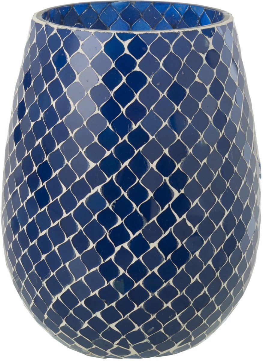 J-Line geurkaars Mia Mozaiek - Juniper Love - glas - blauw - medium - 120U