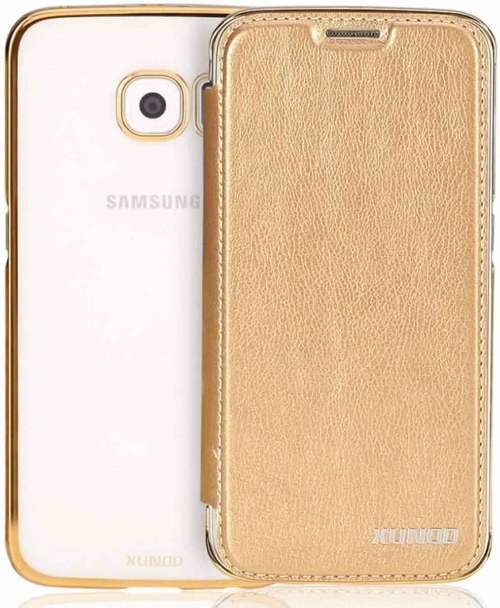 Xundd Samsung Galaxy S8+ Plus Folio Flip hoesje + Pasjes met ultra Dunne transparant TPU cover Champagne Goud