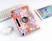 P.C.K. Hoesje/Boekhoesje/Bookcover/Case draaibaar rood met roze en paarse bloemen print geschikt voor 10 inch Tablets universeel MET GLASFOLIE/TEMPEREDD GLASS