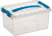 Sunware Q-Line opberg box/opbergdoos 6 liter 30 x 20 x 14 cm kunststof - Opslagbox - Opbergbak kunststof transparant/blauw