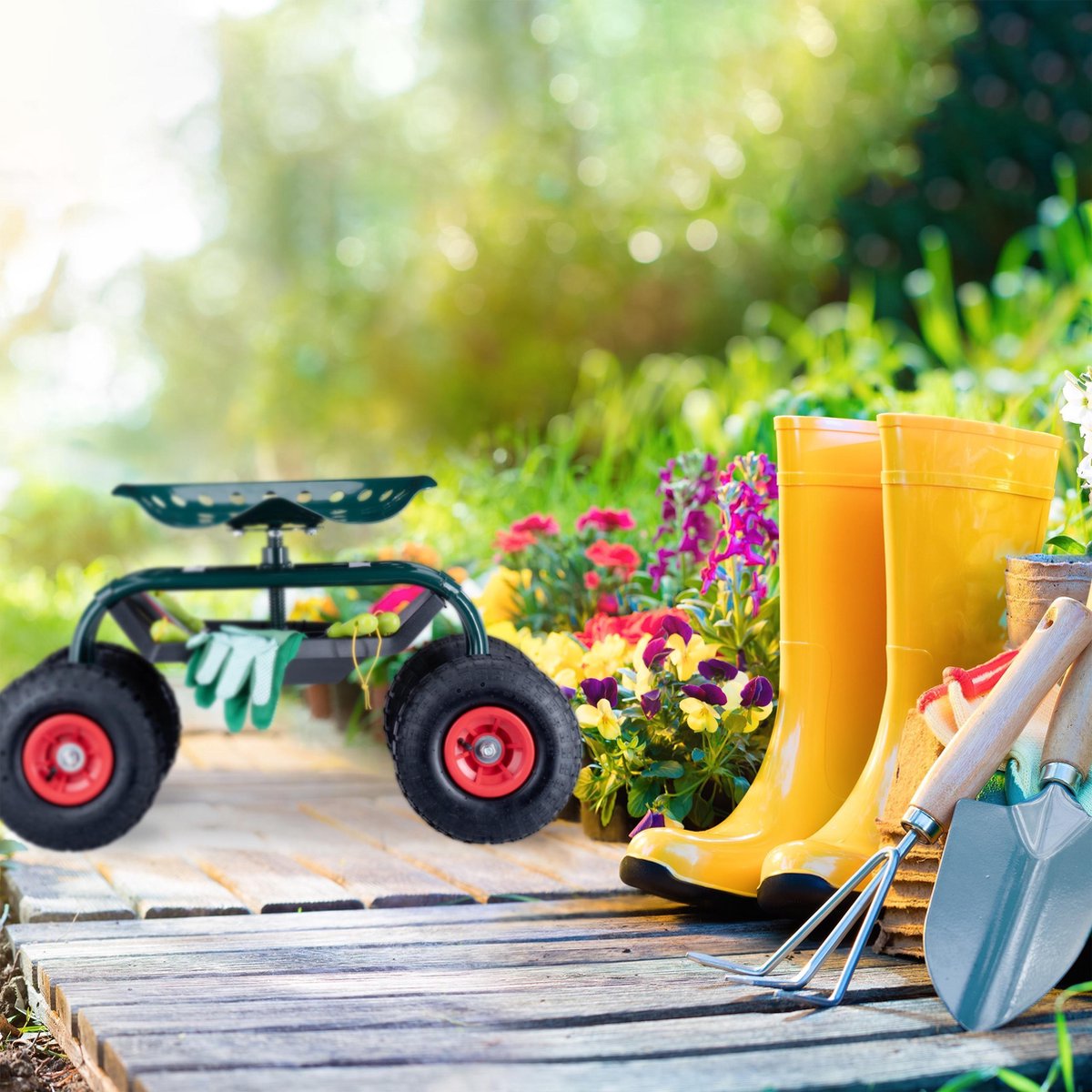 Tuinkruk met Wielen, Rolstoel voor Tuinieren, Tuinrolstoel, in Hoogte Verstelbaar, 22-35 Cm, Mobiele Tuinstoel, Arbeidsbesparend, Efficiëntieverhogend Tuinkruk met Wielen, Rolstoel voor Tuinieren, Tuinrolstoel, in Hoogte Verstelbaar, 22-35 Cm, Mobiele Tuinstoel, Arbeidsbesparend, Efficiëntieverhogend