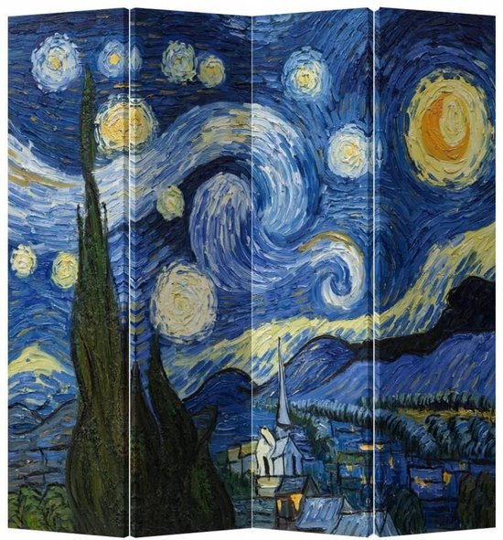 Fine Asianliving Kamerscherm Scheidingswand 4 Panelen Van Gogh's De Sterrennacht L160xH180cm