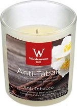 1x Geurkaars anti tabak/vanille geur in glazen houder 25 branduren - Tegen rooklucht/anti tabak - Geurkaarsen vanillegeur - Woondecoraties