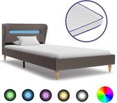 Bed met LED en traagschuim matras stof taupe 90x200 cm