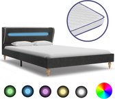 Bed met LED en traagschuim matras jute donkergrijs 90x200 cm