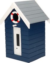 Houten vogelhuisje/nestkastje donkerblauw 21 cm - Tuindecoratie strandhuis vogelhuisjes