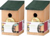 2x Houten vogelhuisje/nestkastje met groen dak 22 cm - Vogelhuisjes tuindecoraties
