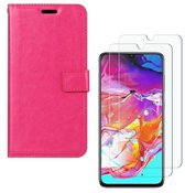 Samsung Galaxy A70 / A70S Portemonnee hoesje roze met 2 stuks Glas Screen protector