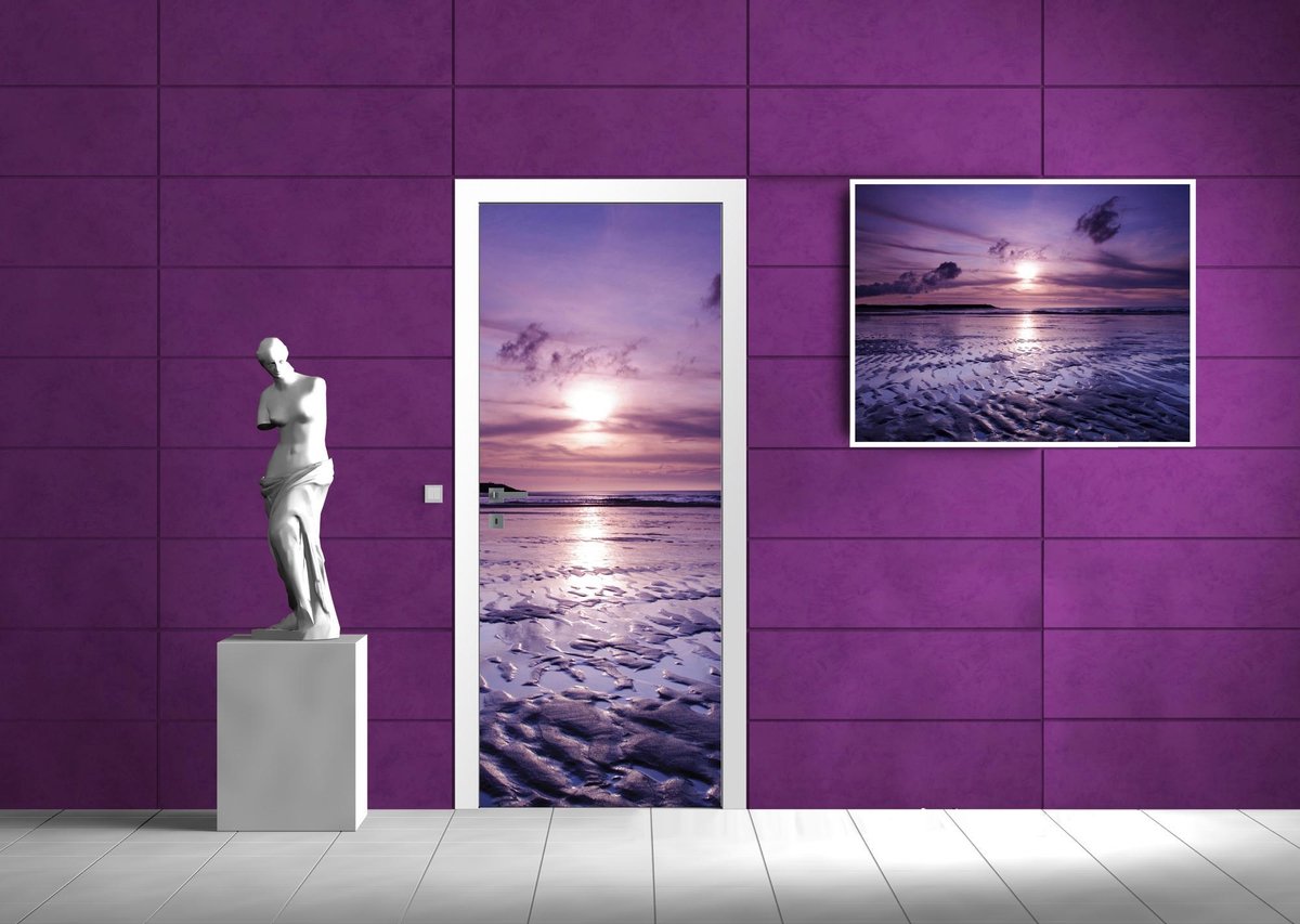 Deursticker Muursticker Zonsondergang | Paars | 91x211cm