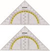 2x Geodriehoeken met liniaal en gradenboog 14 cm - Hobby/schoolbenodigdheden geodriehoeken/linialen van plastic
