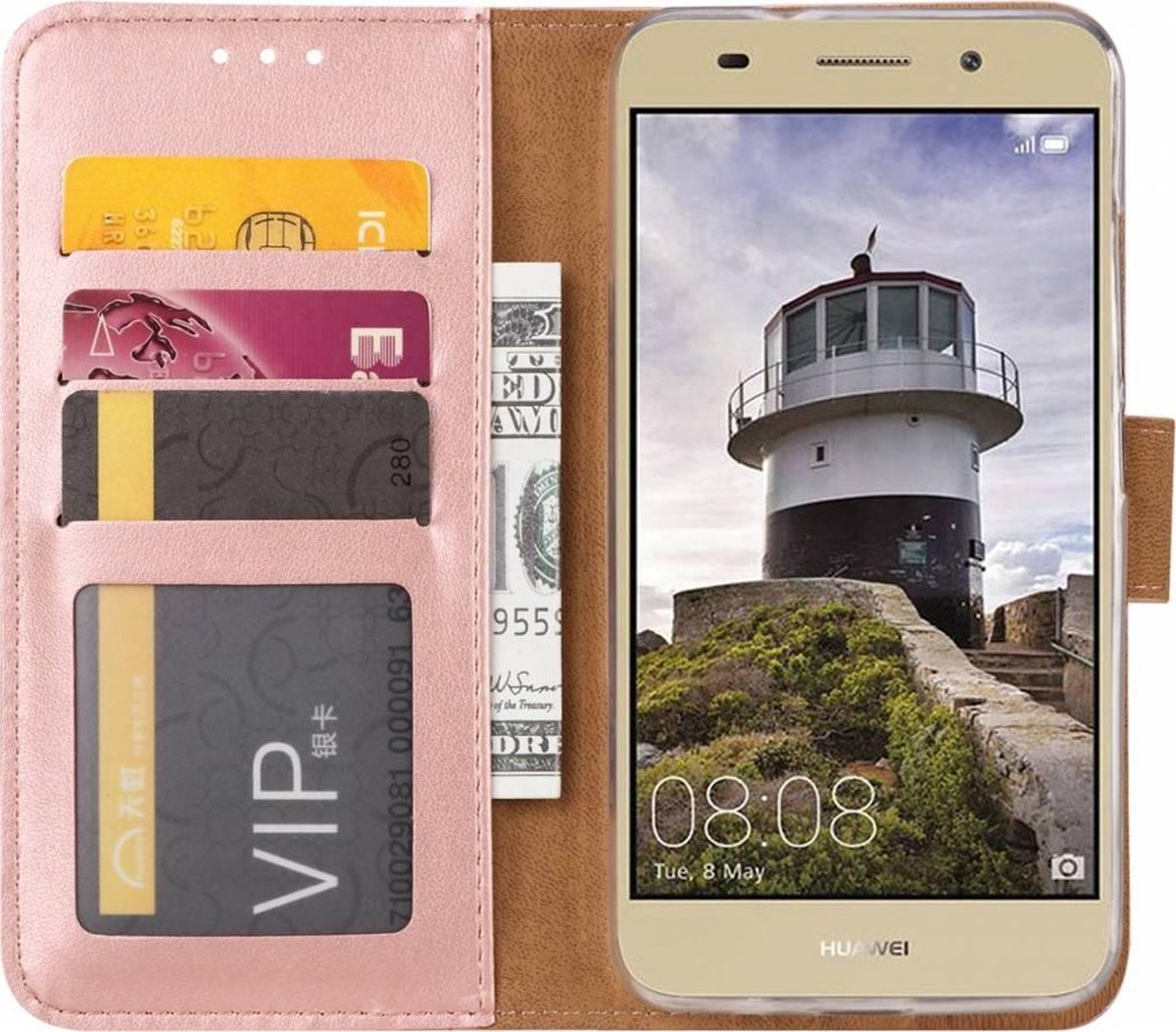 Hoesje voor Huawei Y3 (2018) boektype case / geschikt voor 3 pasjes Rose Goud