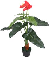 Kunst anthurium plant met pot 90 cm rood en geel