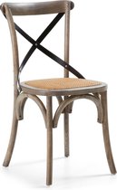 Kave Home - Alsie stoel in massief iepenhout met bruine lakafwerking en rotan zitting