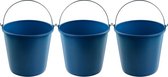 3x Blauwe schoonmaakemmers/huishoudemmers 16 liter 32 x 28 cm - Agri emmers - Kunststof/plastic emmer/sopemmer met metalen hengsel/handvat