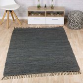 Kelim vloerkleed effen handweef Bomull - antraciet 70x250 cm