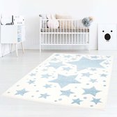 Vloerkleed kinderkamer Sterren 3D - crème/blauw 120x120 cm