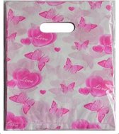 Plastic cadeau tasjes 25x20 vlinders roze (100 stuks)