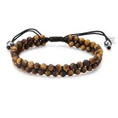 Twice As Nice Armband met dubbele rij tiger eye natuurstenen van 4mm bruin 21 cm