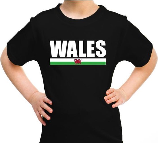 Wales supporter t-shirt zwart voor kids - Verenigd Koninkrijk landen shirt - UK supporters kleding 158/164