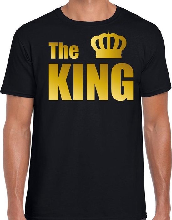 intellectueel speling Schelden The king t-shirt zwart met gouden letters en kroon voor heren - Koningsdag  - fun tekst... | bol.com