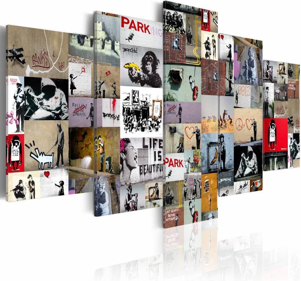 Schilderij - Banksy Collage, Multi-gekleurd, 5luik