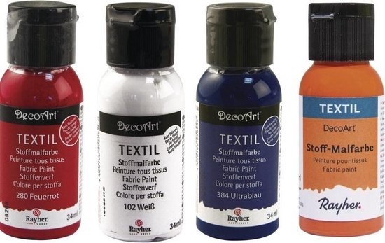 absorptie Collega het internet Set 4 flacons textielverf rood/wit/blauw/oranje 34 ml per flacon - acryl  stoffen verf | bol.com